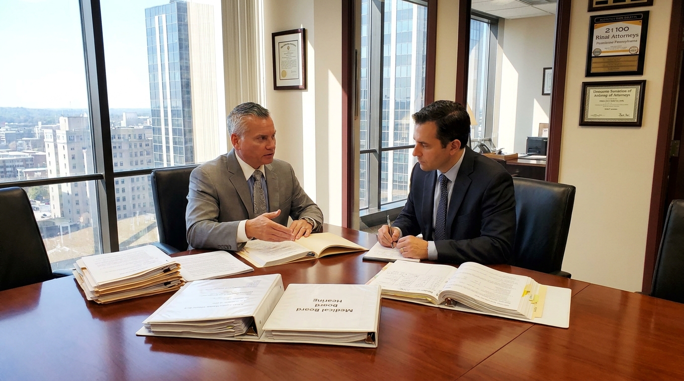Joseph Paletta reviewing medical board records with counsel